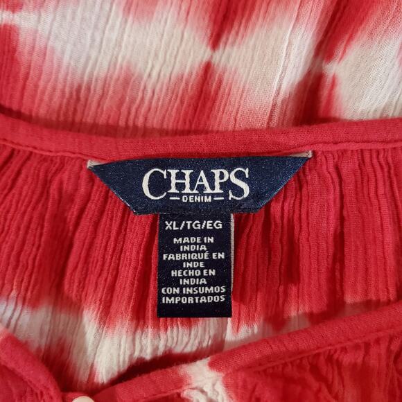 Ralph Lauren Chaps Tie Dye Stripe V-Neck 3/4 Sleeve Henley Blouse Size XL Pink - Picture 6 of 9